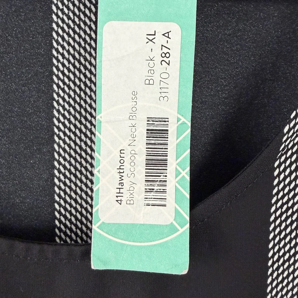 41 Hawthorn Bixby Scoop Neck Blouse Women XL Black Windowpane Plaid NEW - Picture 4 of 15